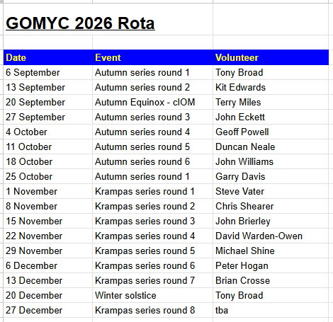 2026 Autumn Rota